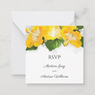Vacker gul hibiskus blomma konst bröllop RSVP Anteckningskort