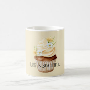 Vacker gul kräm blommig muffins kaffemugg