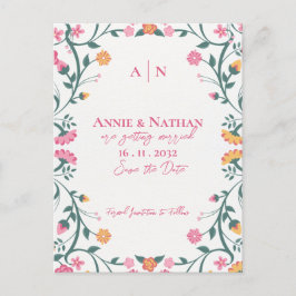 Vacker Gul Rosa Blommig Ram Bröllop Meddelande Vykort