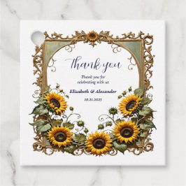 Vacker gul solros med konst ram bröllop gåvor etiketter