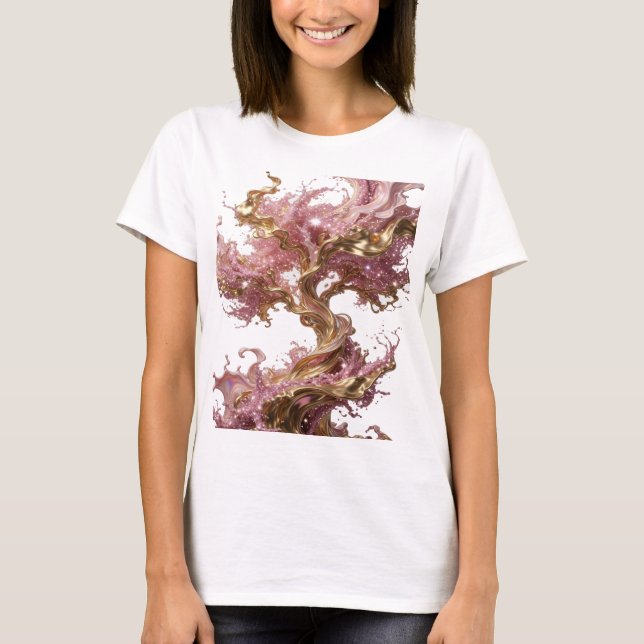 Vacker guld ABSTRAKT KONST Statement T-shirt (Framsida)