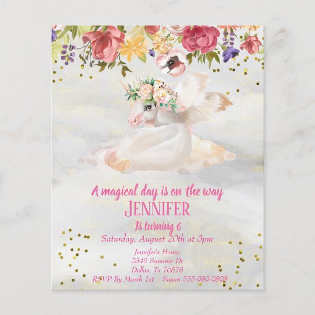 Vacker Guld Enhörning Pegasus Budget för Barn (Framsida)