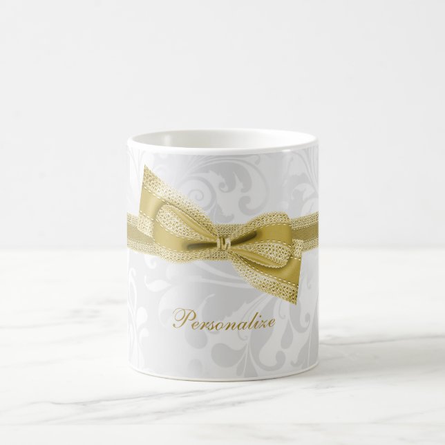 Vacker guld falsk båge & band & damask kaffemugg (Center)