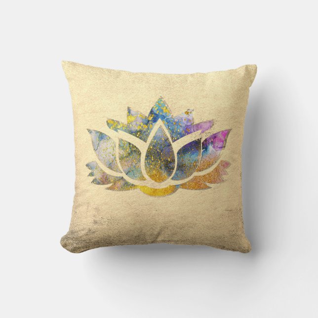 Vacker Guld Färgrik Lotus, Zen Kudde (Framsida)