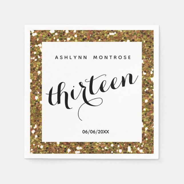 Vacker Guld Glitter 13:e födelsedagen Pappersservett (Framsidan)