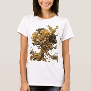 Vacker guld GYLLENE ROSOR Konstnärligt motiv T Shirt