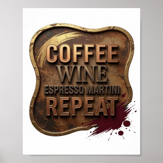 Vacker guld KAFFE VIN ESPRESSO MARTINI REPETERAR Poster (Framsidan)
