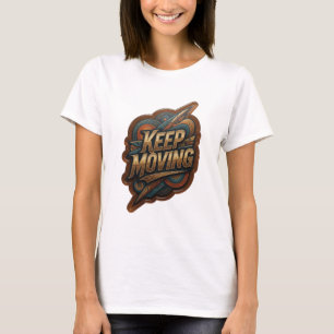 Vacker guld KEEP MOVING Grafisk T-shirt