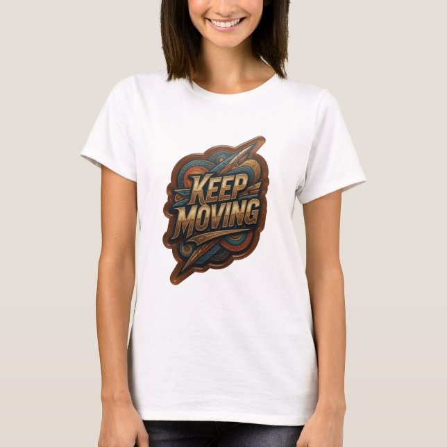 Vacker guld KEEP MOVING Grafisk T-shirt (Framsida)