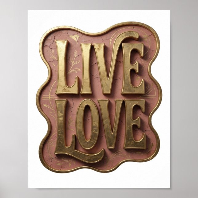 Vacker guld LIVE LOVE anpassad design Poster (Framsidan)