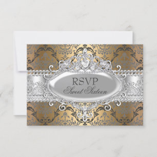 Vacker guld- och silverdamast Sweet 16 RSVP OSA Kort