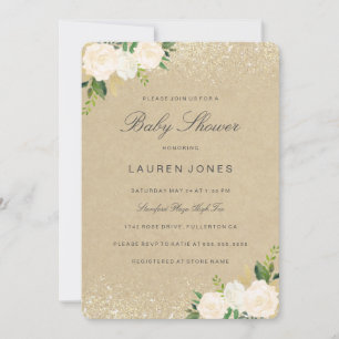 Vacker guld rosa rustik blomster baby shower inbju inbjudningar