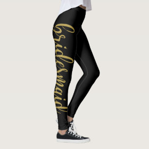 Vacker guldglitter kalligrafi brudtjänsteflicka leggings