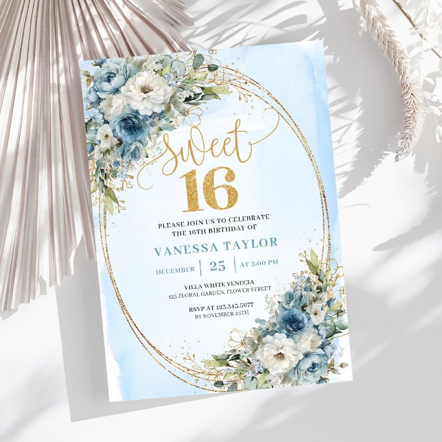 Vacker guldglitterram Söt sexton födelsedag  Inbjudningar (Lovely Gold Glitter Frame Sweet Sixteen Birthday Invitation

)