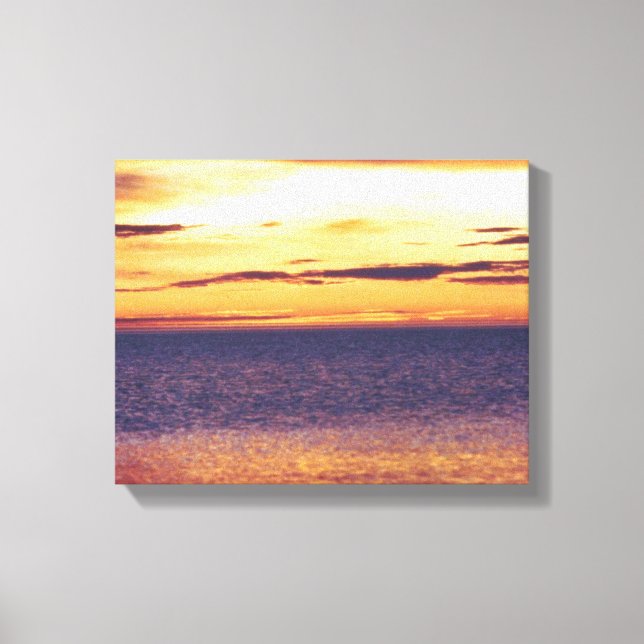 Vacker Gult Golden Sunset Ocean Sea Designad Canvastryck (Framsida)