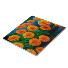 Vacker Gult Marigold Flowers Kakelplatta