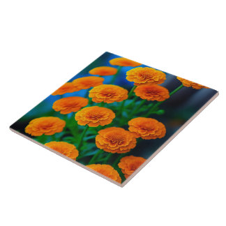 Vacker Gult Marigold Flowers Kakelplatta