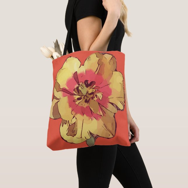 Vacker Gult Red Asiatic Lily Flower Tote Bag Tygkasse (Närbild)