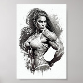 Vacker Gym Girl Flexing her Muscles Poster