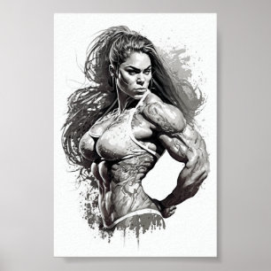 Vacker Gym Girl Flexing her Muscles Poster