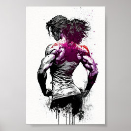 Vacker Gym Girl Flexing Muscles Poster