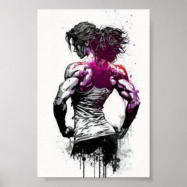 Vacker Gym Girl Flexing Muscles Poster (Framsidan)