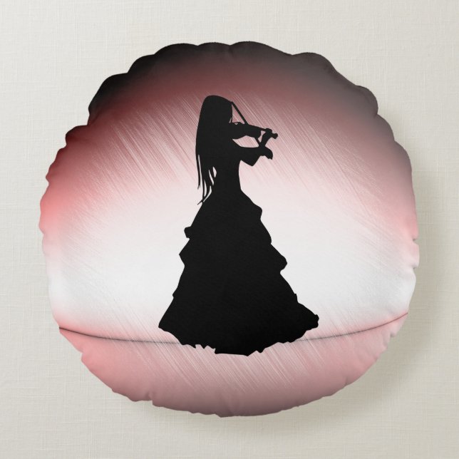 Vacker Gypsy Girl Plays Violin Rund Kudde (Framsidan)