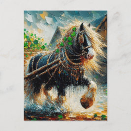 Vacker Gypsy Vanner Pulling a Cart of Shamrocks Vykort