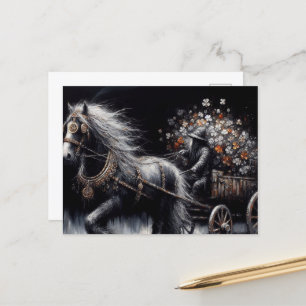Vacker Gypsy Vanner Pulling a Cart of Shamrocks Vykort