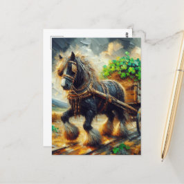 Vacker Gypsy Vanner Pulling a Cart of Shamrocks Vykort