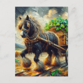 Vacker Gypsy Vanner Pulling a Cart of Shamrocks Vykort