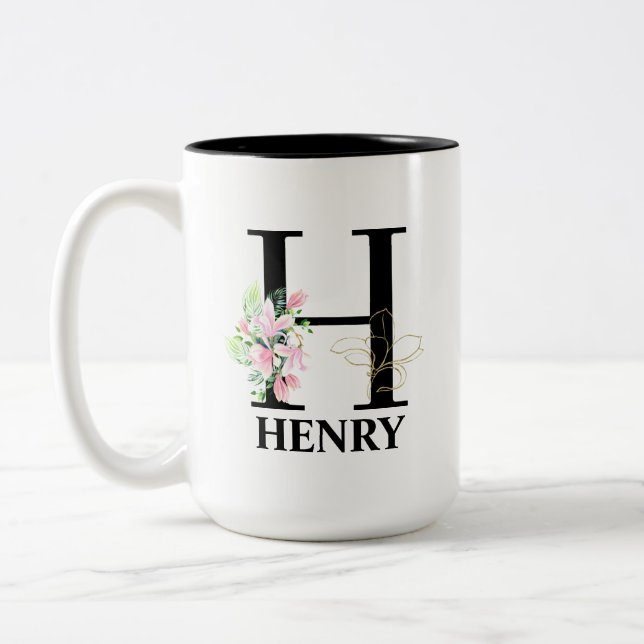 Vacker H-monogram initial Två-Tonad Mugg (Vänster)