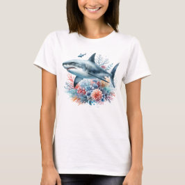 VACKER HAJ I HAVET MED FISK OCH KORALL T SHIRT