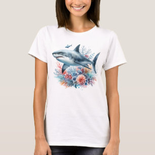 VACKER HAJ I HAVET MED FISK OCH KORALL T SHIRT