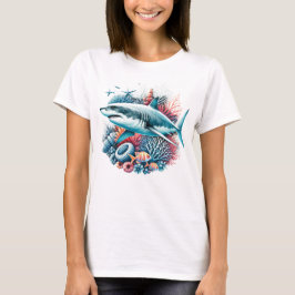 VACKER HAJ I HAVET MED FISK OCH KORALL T SHIRT