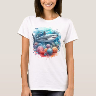 VACKER HAJ I HAVET MED FISK OCH KORALL T SHIRT