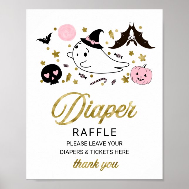 Vacker Halloween Baby Shower Blöja Lotteri Skylt (Framsidan)
