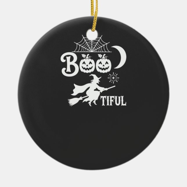 Vacker Halloween-häxa mån design_1 Julgransprydnad Keramik (Framsidan)