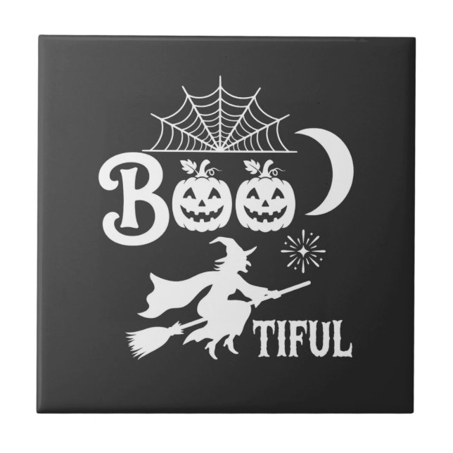 Vacker Halloween-häxa mån design_1 Kakelplatta (Framsidan)