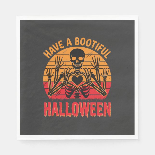 Vacker Halloween Skelett Hjärtat Retro Solnedgång  Pappersservett (Framsidan)