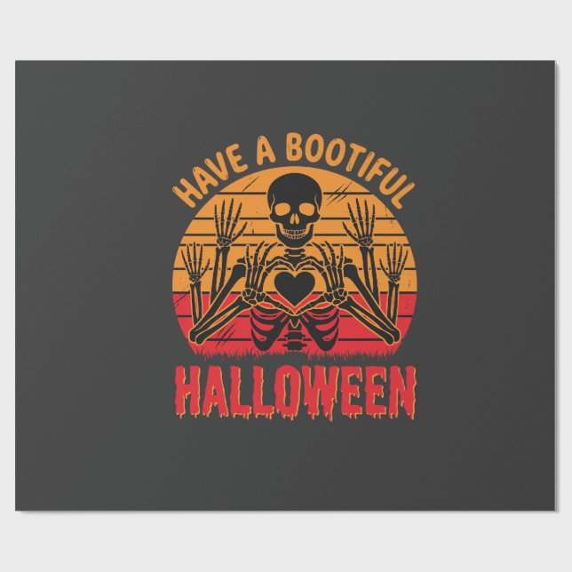 Vacker Halloween Skelett Hjärtat Retro Solnedgång  Presentpapper (Platt)