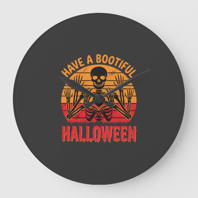 Vacker Halloween Skelett Hjärtat Retro Solnedgång  Stor Klocka (Framsida)