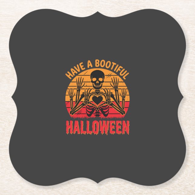 Vacker Halloween Skelett Hjärtat Retro Solnedgång  Underlägg Papper (Framsida)