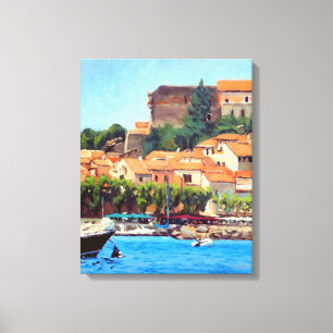 Vacker hamn i Collioure i blå grön orange Canvastryck