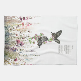 Vacker Hand-Paít Ceylon Ro Butterflies Kökshandduk