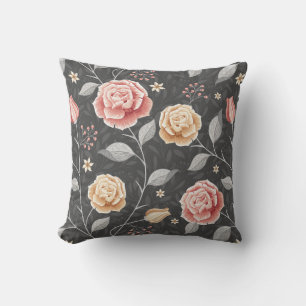 Vacker handritad rosa och gul rosmönster kudde