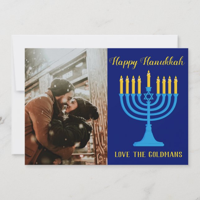 Vacker Hanukkah Blue och Guld Photo (Framsida)