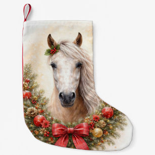Vacker häst i kransgirlang jul liten julstrumpa