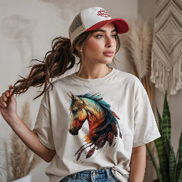 Vacker häst med fjädrar t shirt
