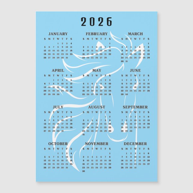 Vacker hästdesign 2026 Kalender Magnetkort (Framsida)